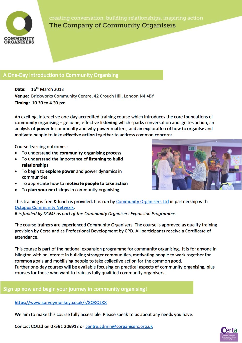 One day CO training Islington 16th March
